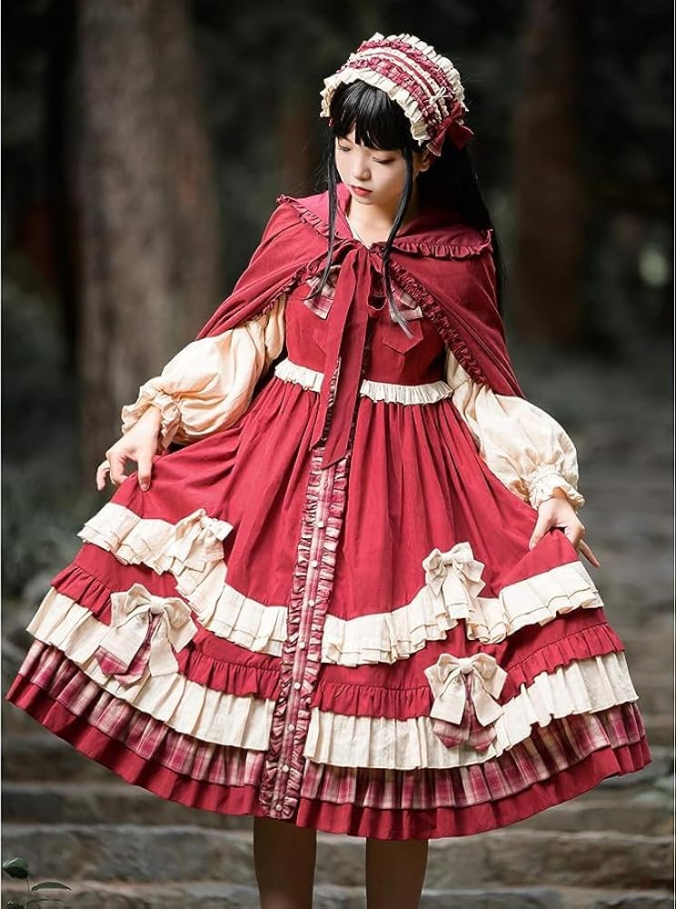 G129 りんご柄 ゴスロリ・ロリータドレス ベッドドレス付 F 赤 G129 りんご柄 ゴスロリ・ロリータドレス ベッドドレス付 F 赤